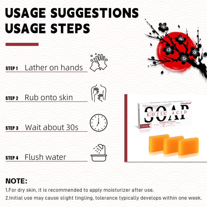 65g × 3 Bars Kojic Acid Soap Dark Spot Reduce Soap Bars with Vitamin C