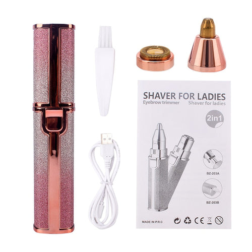 2 in 1 Electric Eyebrow Trimmer Makeup Painless Eye Brow Epilator Mini
