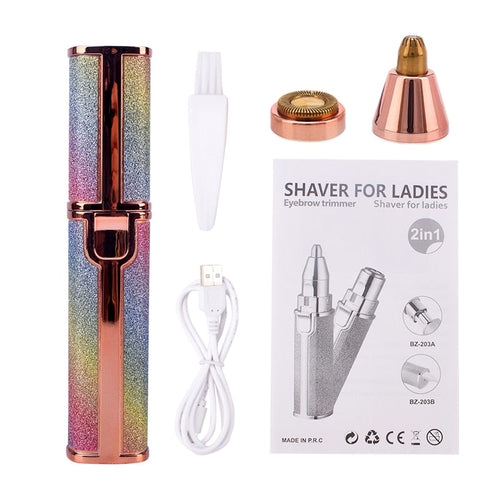 2 in 1 Electric Eyebrow Trimmer Makeup Painless Eye Brow Epilator Mini - Elysse Beauty
