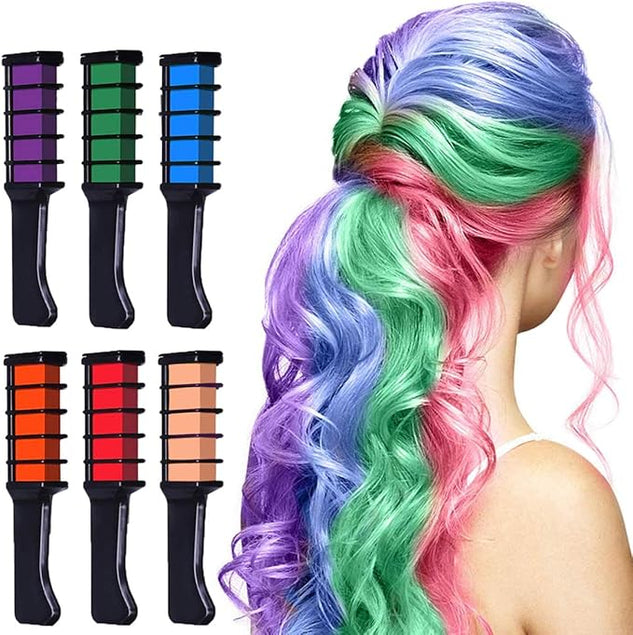 Hair Chalk UAE | مشط صبغة شعر مؤقتة 6 ألوان قابلة للغسيل - Elysse beauty