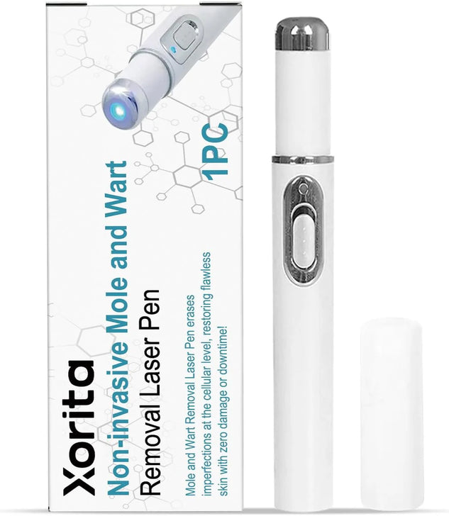 Xorita non-invasive mole and wart removal laser pen with packaging on a white background